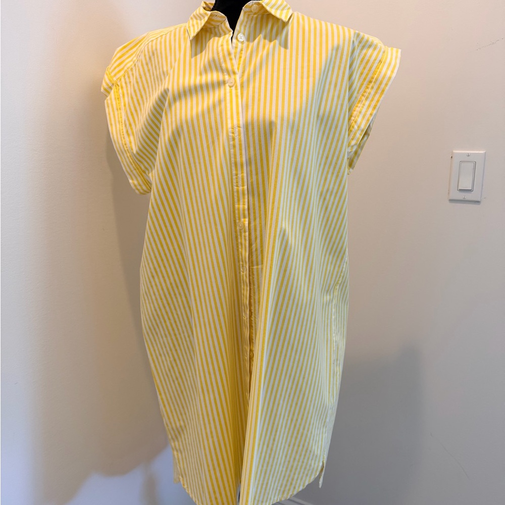 LOFT Yellow and White Striped Casual Dress Perfect for Spring and Summer